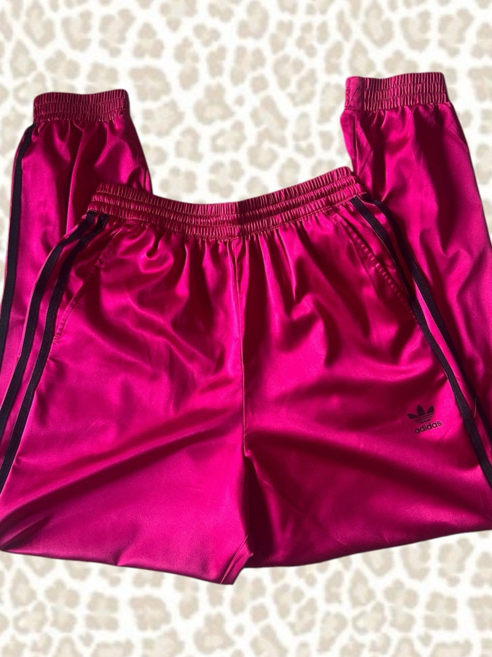 adidas Satin Joggers Hot Pink & Black  Streetwear Athleisure Retro 90s Style